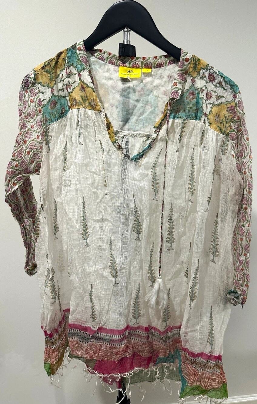 Roller Rabbit Printed Serafina Tassel Keyhole Tunic Cover-Up Size S